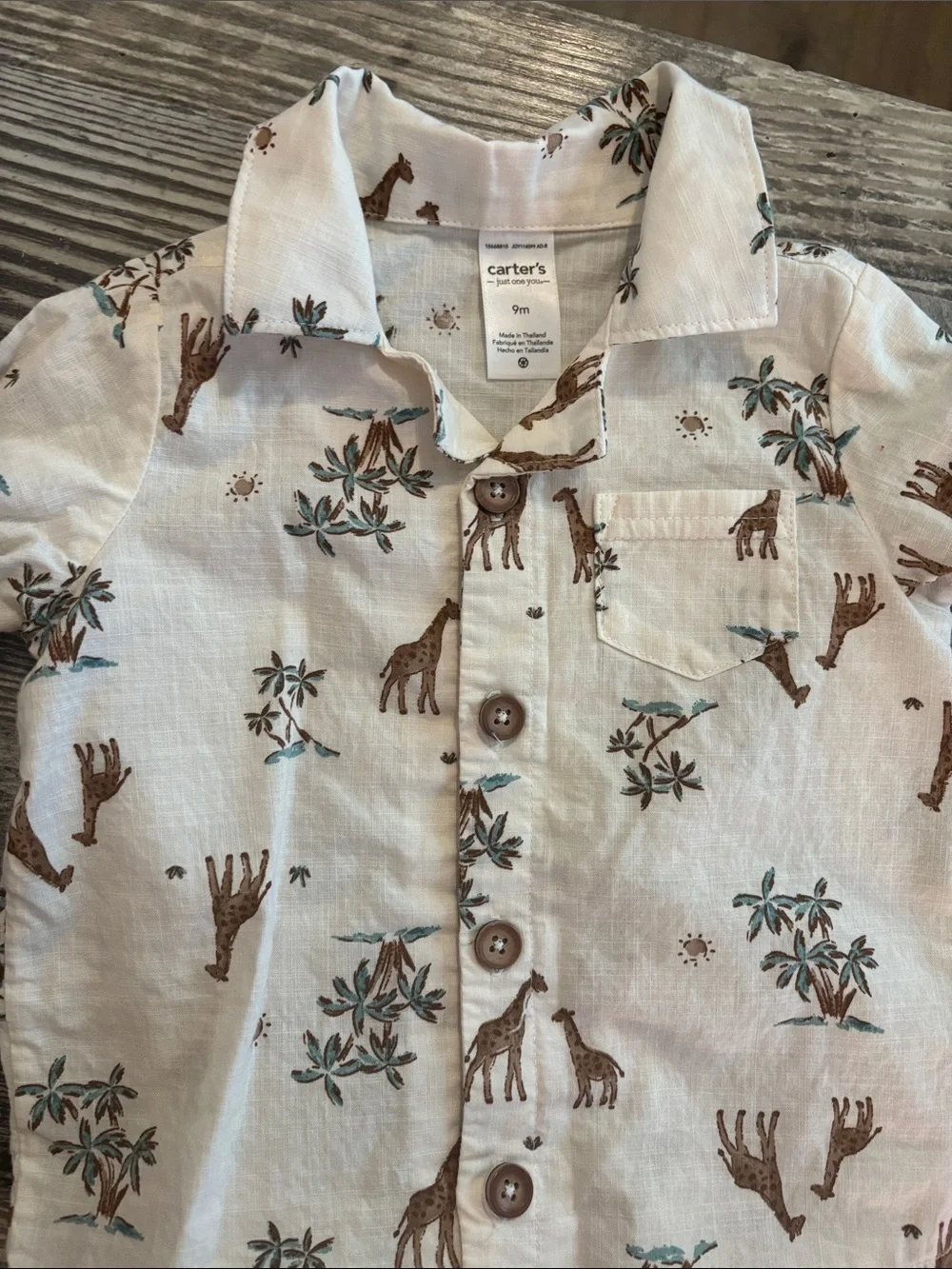 Carter's Cream button up set with Brown Giraffe Print - Picture 2 of 3